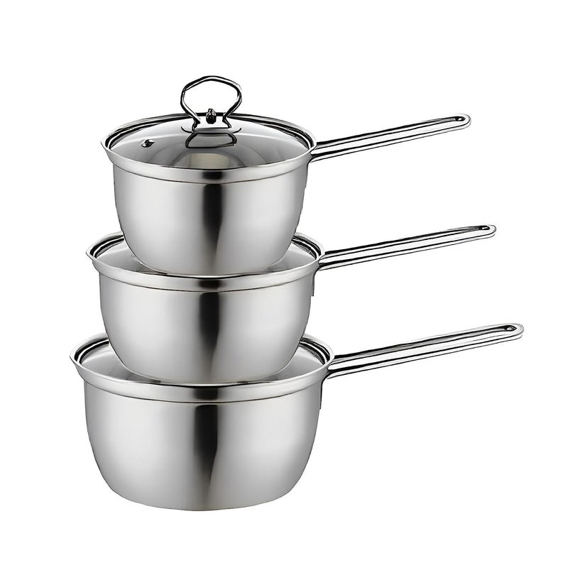 Arkit 3 Pots of Different Size | StainlessSteel Cooking Pot with Glass Lid l Saucepan Induction Base Set Milk Tea Coffee Pan with Steel Handle l Boiling Pot l Cookware Set Steel - Image 1