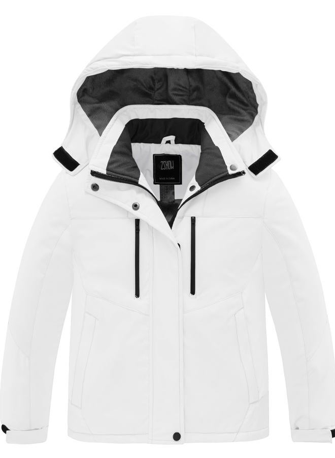 ZSHOW Girls' Ski Jacket Windproof Waterproof Winter Coat with Removable Hood(White,18-20) - Image 1