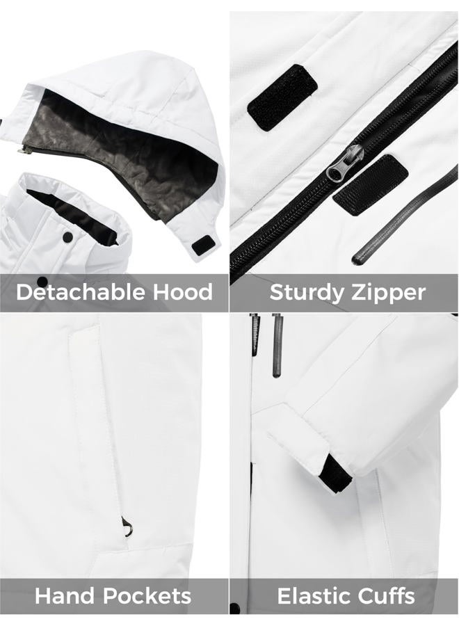 ZSHOW Girls' Ski Jacket Windproof Waterproof Winter Coat with Removable Hood(White,18-20) - Image 5