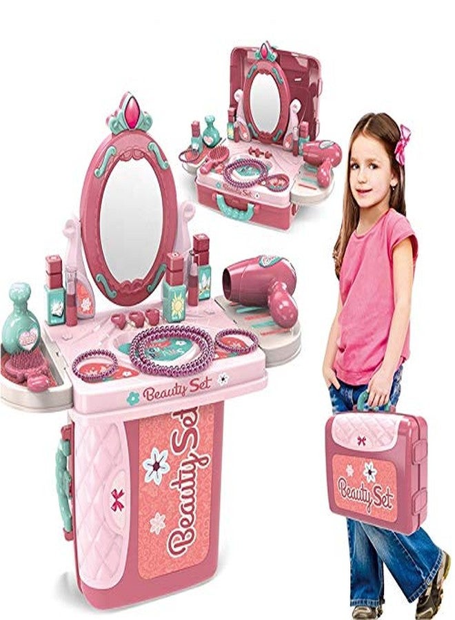 OBLETTER Kids 3 in 1 Multi Function with Makeup Beauty Pretend Play Set Portable Suitcase Design for Kids - Image 1