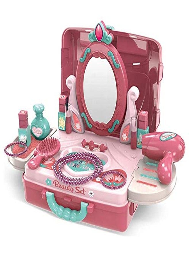 OBLETTER Kids 3 in 1 Multi Function with Makeup Beauty Pretend Play Set Portable Suitcase Design for Kids - Image 2