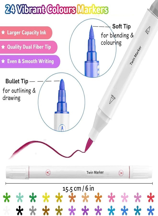 ROKTRY 24 Colors Water Based Markers - Dual Tip Brush & Fine Tip Pens, Professional Art Markers for Adult Coloring, Hand Lettering & Sketching, Non-Bleed Water Soluble Ink with Portable Travel Case - Image 5