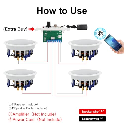 Herdio 6.5 inch 640 Watts Ceiling Speakers 2 Way Flush Mount Passive for Office,Kitchen,Living Room(4 Speakers) - Image 5