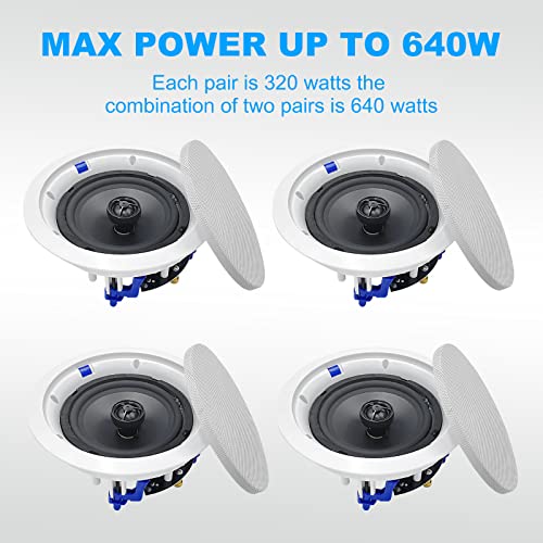 Herdio 6.5 inch 640 Watts Ceiling Speakers 2 Way Flush Mount Passive for Office,Kitchen,Living Room(4 Speakers) - Image 2
