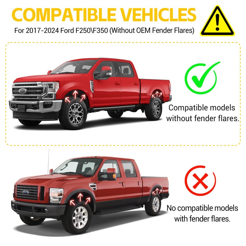 JTYZSM Mud Flaps for 2017-2024 Ford F-250/F-350 Super Duty Without OEM Fender Flares (Single Rear Wheels), No Drill Splash Guards Front & Rear Truck Mud Guards Accessories Set(4pcs) - Image 4