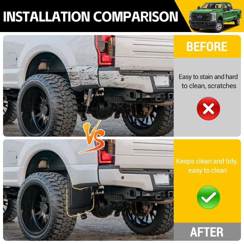 JTYZSM Mud Flaps for 2017-2024 Ford F-250/F-350 Super Duty Without OEM Fender Flares (Single Rear Wheels), No Drill Splash Guards Front & Rear Truck Mud Guards Accessories Set(4pcs) - Image 2