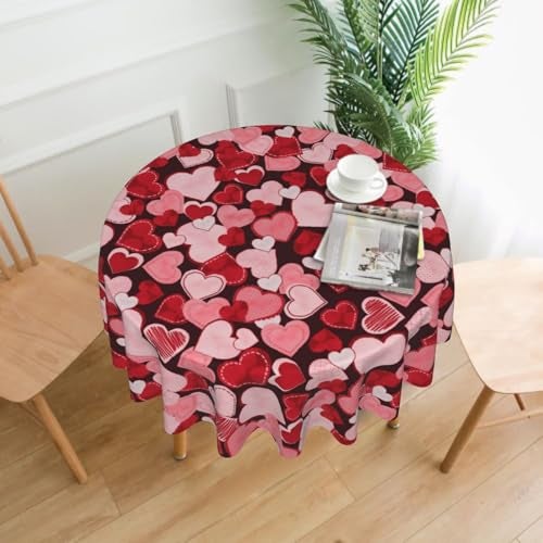 Sphragiyn Valentines Day Tablecloth Round 60 Inch Pink Red Hearts Holiday Table Cloth Water Resistant Fabric Table Covers for Kitchen Dining Small Tablecloth for Party Home Decor - Image 2