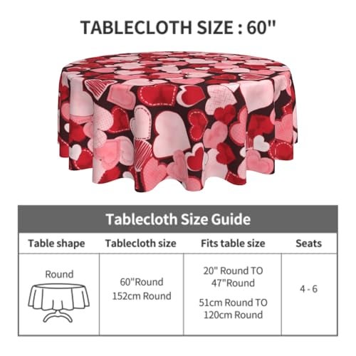 Sphragiyn Valentines Day Tablecloth Round 60 Inch Pink Red Hearts Holiday Table Cloth Water Resistant Fabric Table Covers for Kitchen Dining Small Tablecloth for Party Home Decor - Image 4