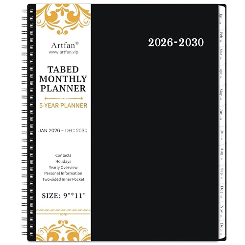 Artfan مخطط شهري 2026-2030 / تقويم - مخطط شهري لمدة 5 سنوات، من يناير 2026 إلى ديسمبر 2030، 9" × 11"، تقويم لمدة 5 سنوات مع جيب مزدوج الجوانب + غلاف بولي بروبيلين متين - Image 1