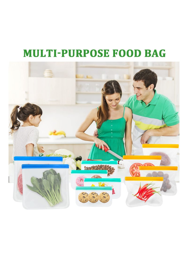 SYOSI 10 Pcs Reusable Food Storage Bags Leakproof Silicone BPA Free Snack for Home Kids School Lunch Marinate Travel Salad Fruit and Picnic  - Image 2