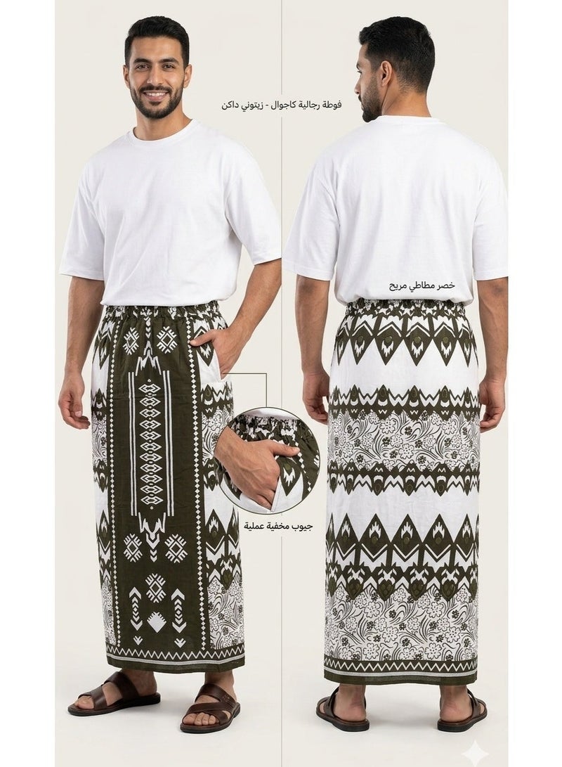Elastic waist wrap with side pocket for men, men's towel wrap, very comfortable and cool summer men's sarong, suitable for home, sleep, athletes, and prayer times. - Image 2
