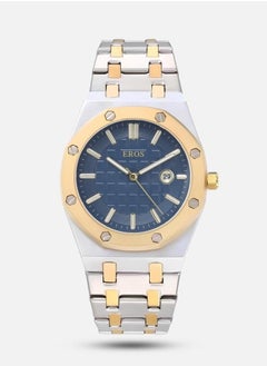 Silver and gold with blue dial