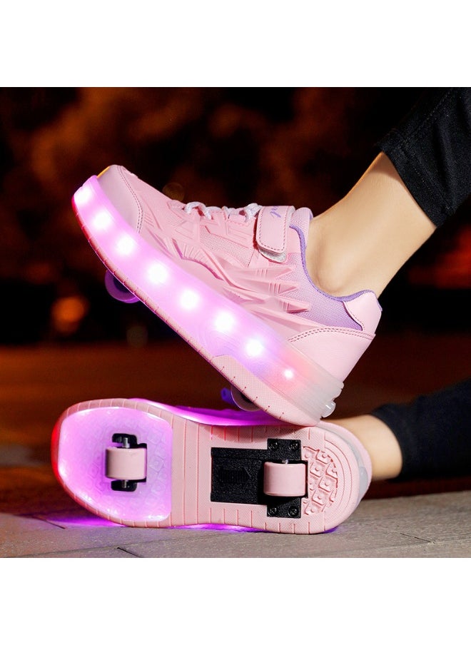 HUSK'SWARE Children's Girls' Double-Wheel Automatic Retractable Roller Shoes 