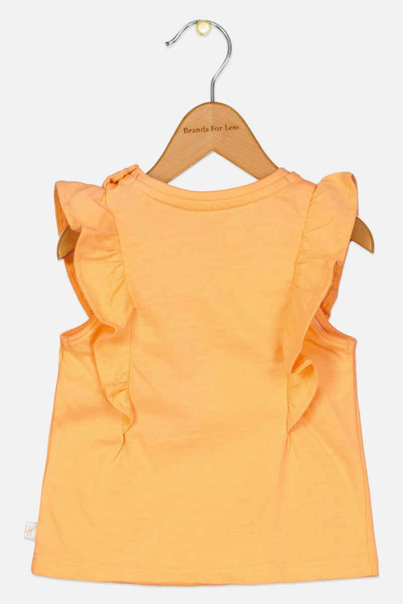 Hamleys Toddlers Girl Crew Neck Ruffle Sleeve Embroidered Top, Orange - Image 2