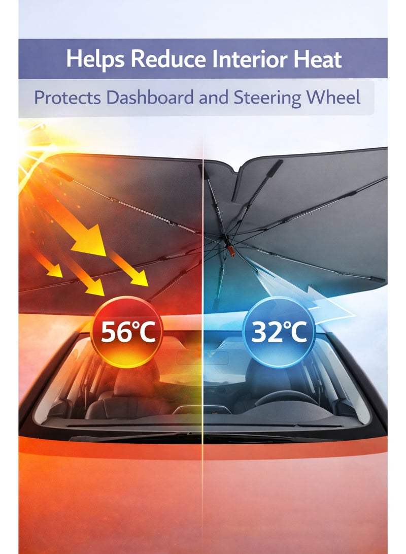 Car Windshield Sunshade Umbrella Foldable Front Window Sun Shade 5 Layers UV Block Heat Insulation Cover 140x80cm for Sedan SUV Pickup Silver - Image 2