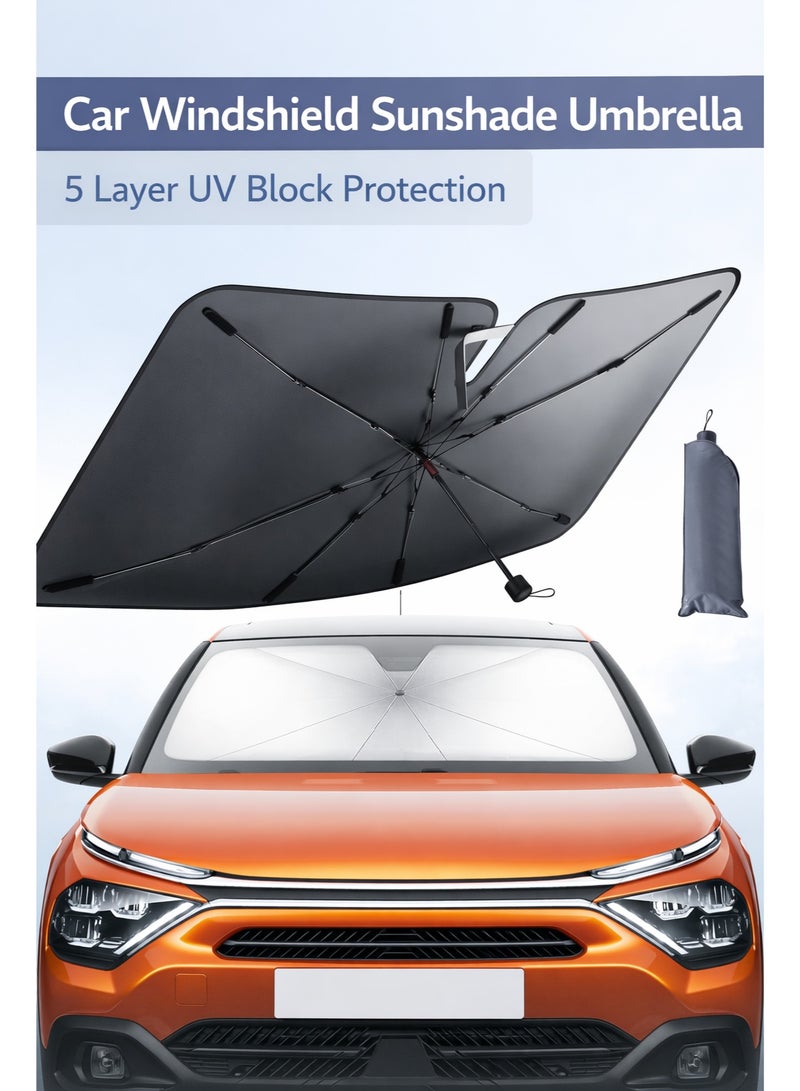 Car Windshield Sunshade Umbrella Foldable Front Window Sun Shade 5 Layers UV Block Heat Insulation Cover 140x80cm for Sedan SUV Pickup Silver - Image 1