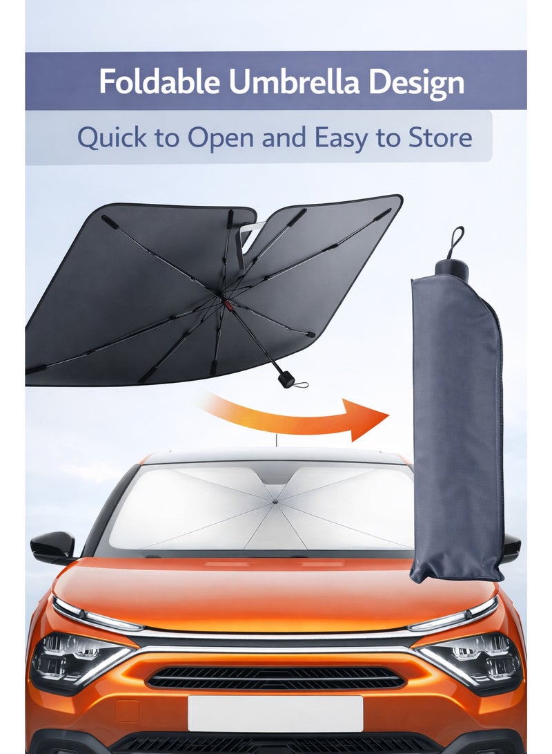 Car Windshield Sunshade Umbrella Foldable Front Window Sun Shade 5 Layers UV Block Heat Insulation Cover 140x80cm for Sedan SUV Pickup Silver - Image 3