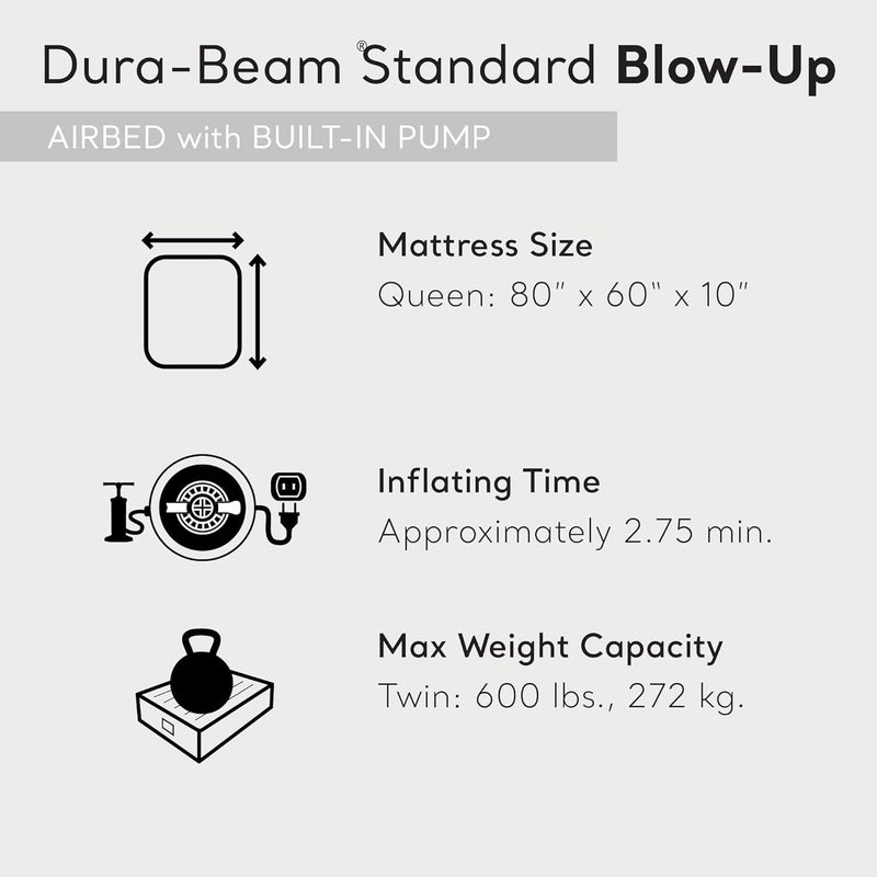 Intex 64765E Dura-Beam Standard Classic Air Mattress with Inflatable Pillows: Fiber-Tech - Queen Size - Hand Pump - 10in Bed Height - 600lb Weight Capacity - Image 2