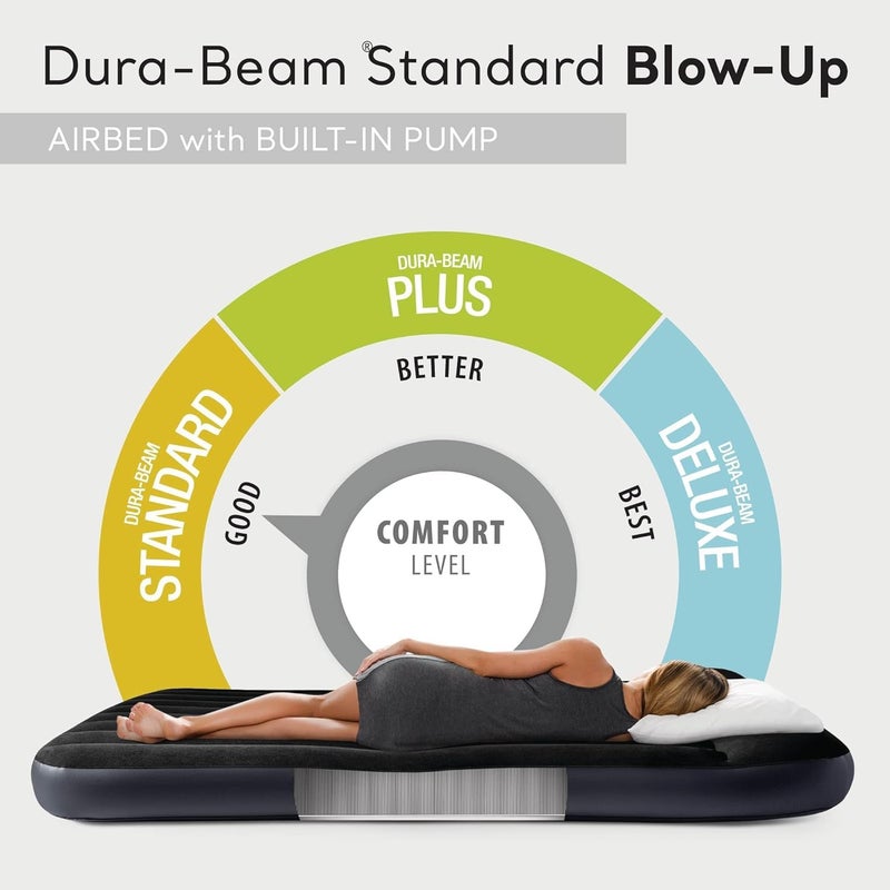 Intex 64765E Dura-Beam Standard Classic Air Mattress with Inflatable Pillows: Fiber-Tech - Queen Size - Hand Pump - 10in Bed Height - 600lb Weight Capacity - Image 3