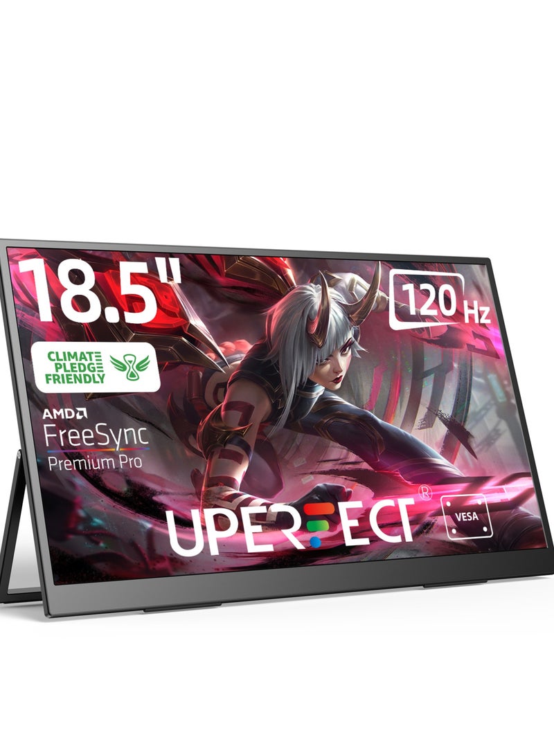 أوبيرفكت شاشة ألعاب محمولة UPERFECT مقاس 18.5 بوصة بتردد 120 هرتز ودقة 1920*1080 FHD IPS بتصميم فائق النحافة وشاشة محمولة 100% sRGB لأجهزة الكمبيوتر المحمولة والهواتف الذكية وأجهزة XBO Switch PS4/5، بهيكل معدني وقابلة للتثبيت على حامل VESA - Image 1