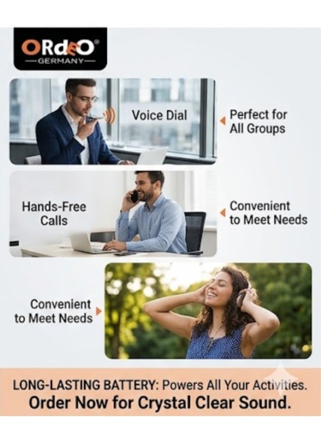 ORdEO Wireless Earphone, Stable transmission within 10 M., Magnetic Neckband Design with Memory Metal, Stable Transmission & Continuous Connection, Voice Dial & Hands-Free Calling, Long Lasting Battery. - Image 2