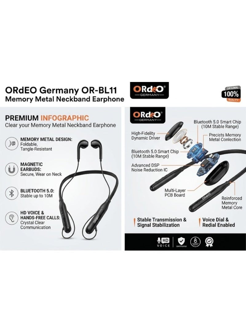 ORdEO Wireless Earphone, Stable transmission within 10 M., Magnetic Neckband Design with Memory Metal, Stable Transmission & Continuous Connection, Voice Dial & Hands-Free Calling, Long Lasting Battery. - Image 4