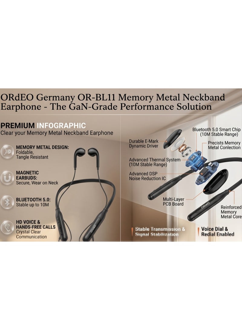 ORdEO Wireless Earphone, Stable transmission within 10 M., Magnetic Neckband Design with Memory Metal, Stable Transmission & Continuous Connection, Voice Dial & Hands-Free Calling, Long Lasting Battery. - Image 5