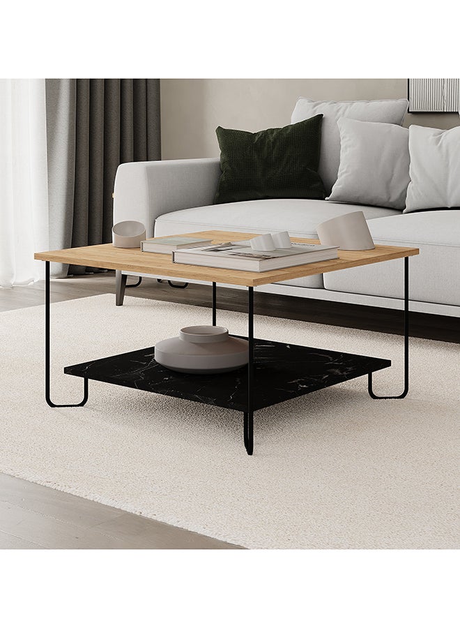 موراه هوم Marbo Modern Square Coffee Table Centre Table For Living Room Office Industrial Sofe Table With Metal Legs Versatile Design| For Small Spaces Living Room|80X80X45Cm (Oak/Marble Black) - Image 2