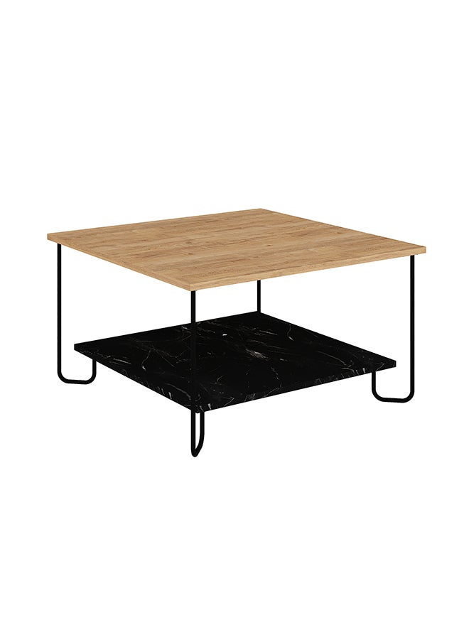 موراه هوم Marbo Modern Square Coffee Table Centre Table For Living Room Office Industrial Sofe Table With Metal Legs Versatile Design| For Small Spaces Living Room|80X80X45Cm (Oak/Marble Black) - Image 4