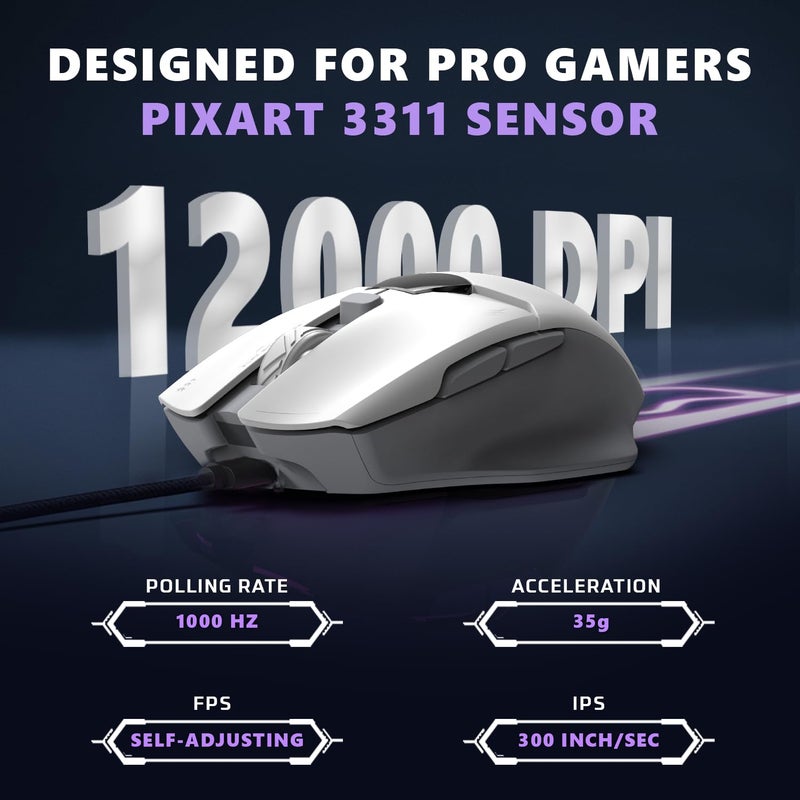 EvoFox Banshee 2 Wireless Mouse with Display for Gaming&Office Professionals Tri-Mode(2X BT,2.4G&Wired)| PixArt Sensor, 1000Hz Polling Rate, 12,000 DPI, 6 Programmable Buttons, Software Support - Image 3