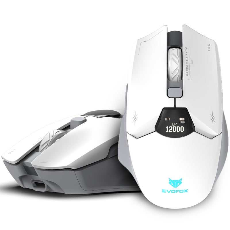 EvoFox Banshee 2 Wireless Mouse with Display for Gaming&Office Professionals Tri-Mode(2X BT,2.4G&Wired)| PixArt Sensor, 1000Hz Polling Rate, 12,000 DPI, 6 Programmable Buttons, Software Support - Image 1
