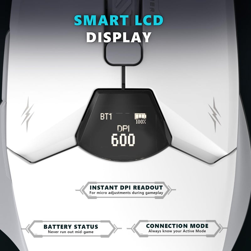 EvoFox Banshee 2 Wireless Mouse with Display for Gaming&Office Professionals Tri-Mode(2X BT,2.4G&Wired)| PixArt Sensor, 1000Hz Polling Rate, 12,000 DPI, 6 Programmable Buttons, Software Support - Image 4