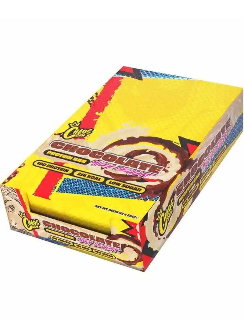 CHAOS CREW, PROTEIN BAR, CHOCOLATE MILKY DELIGHT,55G PACK OF 12 - Image 1