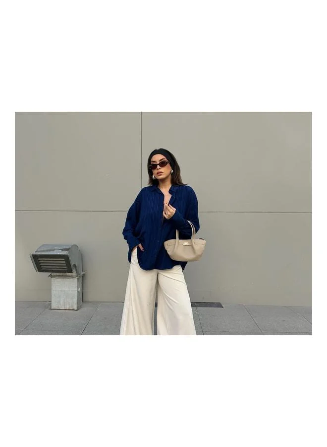 mina aise Navy Oversize Wide-Cuff Women's Shirt 27384