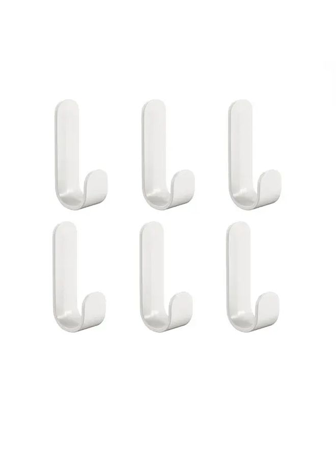 White 6Pcs J Shaped Adhesive Hooks Strong No Drill Wall Mount for Coats Hats - Image 5