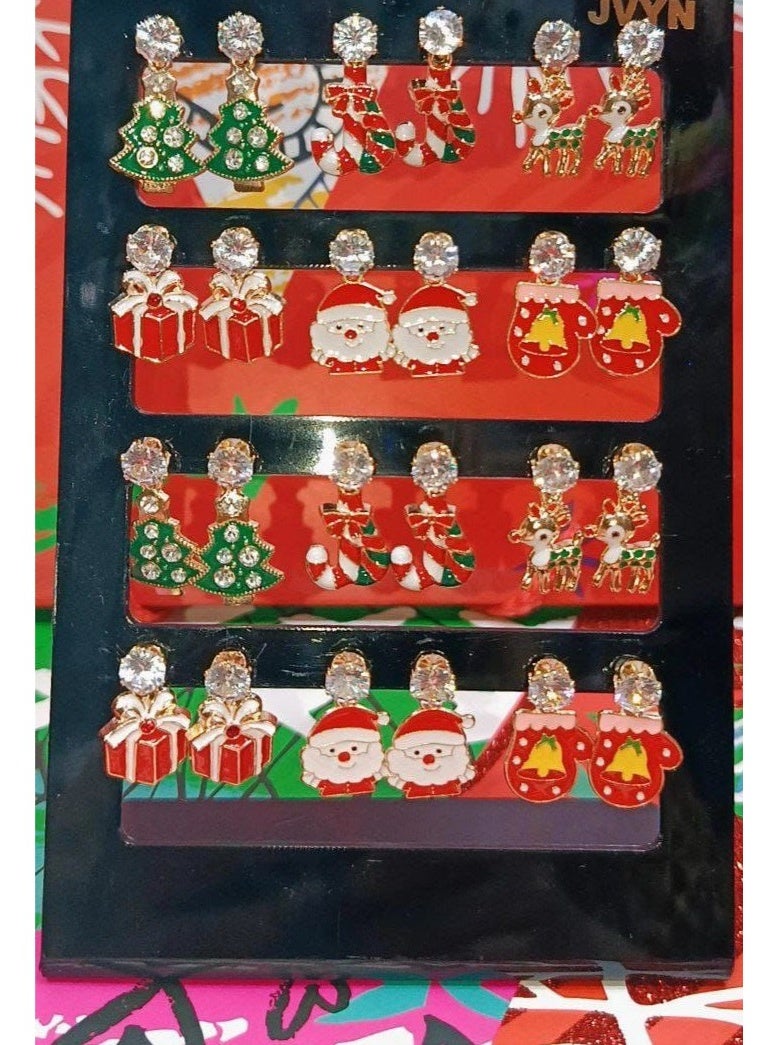 Christmas gift box + 9 gifts (Santa Claus pendant 20 cm + children's talk card, elastic and clips 14 pieces + Christmas pin brooch + Christmas earrings + large cup holder + scented candle + bracelet and ring accessory set + Santa Claus collar clip + 15 cm cherry tree branch) - Image 2