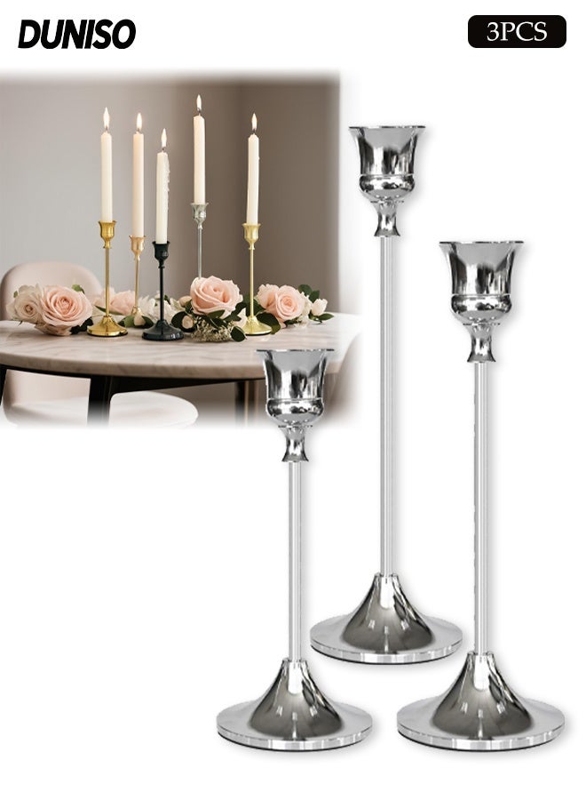 DUNISO Silver Metal Candle Holder, Table Decorative Candlestick Holder with Sturdy Non- slip Base for Wedding Celebration Tables, Anniversary Dinner Gatherings, Sophisticated Dining Room Displays and Any Special Occasion Decor ﻿ - Image 1