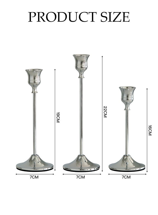 DUNISO Silver Metal Candle Holder, Table Decorative Candlestick Holder with Sturdy Non- slip Base for Wedding Celebration Tables, Anniversary Dinner Gatherings, Sophisticated Dining Room Displays and Any Special Occasion Decor ﻿ - Image 2