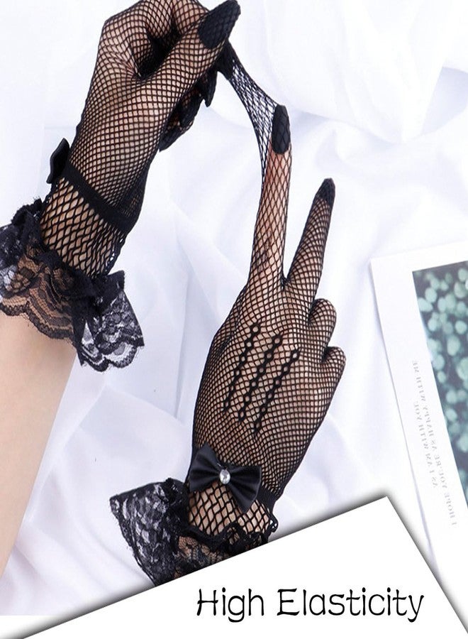 Aeenioy 2 Pairs Net Gloves for Women, Elegant Lace Gloves for Wedding Bride White, Black Gloves for Gothic Party, Stylish Cordsets for Women, Lace Dress Accessories - Image 4