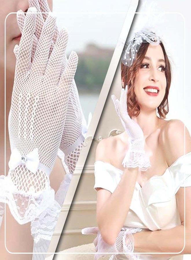 Aeenioy 2 Pairs Net Gloves for Women, Elegant Lace Gloves for Wedding Bride White, Black Gloves for Gothic Party, Stylish Cordsets for Women, Lace Dress Accessories - Image 5