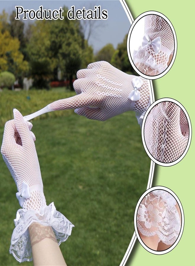 Aeenioy 2 Pairs Net Gloves for Women, Elegant Lace Gloves for Wedding Bride White, Black Gloves for Gothic Party, Stylish Cordsets for Women, Lace Dress Accessories - Image 3