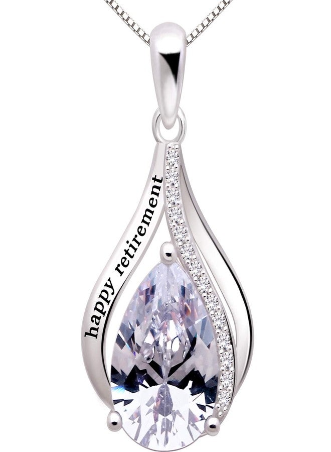 ALOV Jewelry Sterling Silver happy retirement Cubic Zirconia Pendant Necklace - Image 1