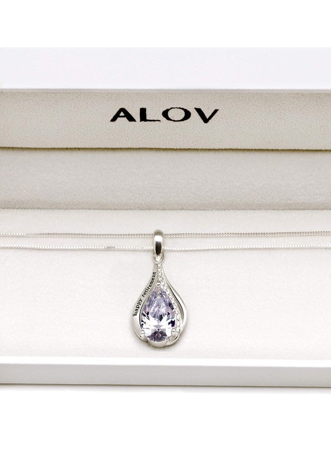 ALOV Jewelry Sterling Silver happy retirement Cubic Zirconia Pendant Necklace - Image 4