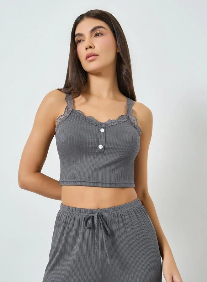 Take Two Grey Knit Crop Cami and Pyjama Set