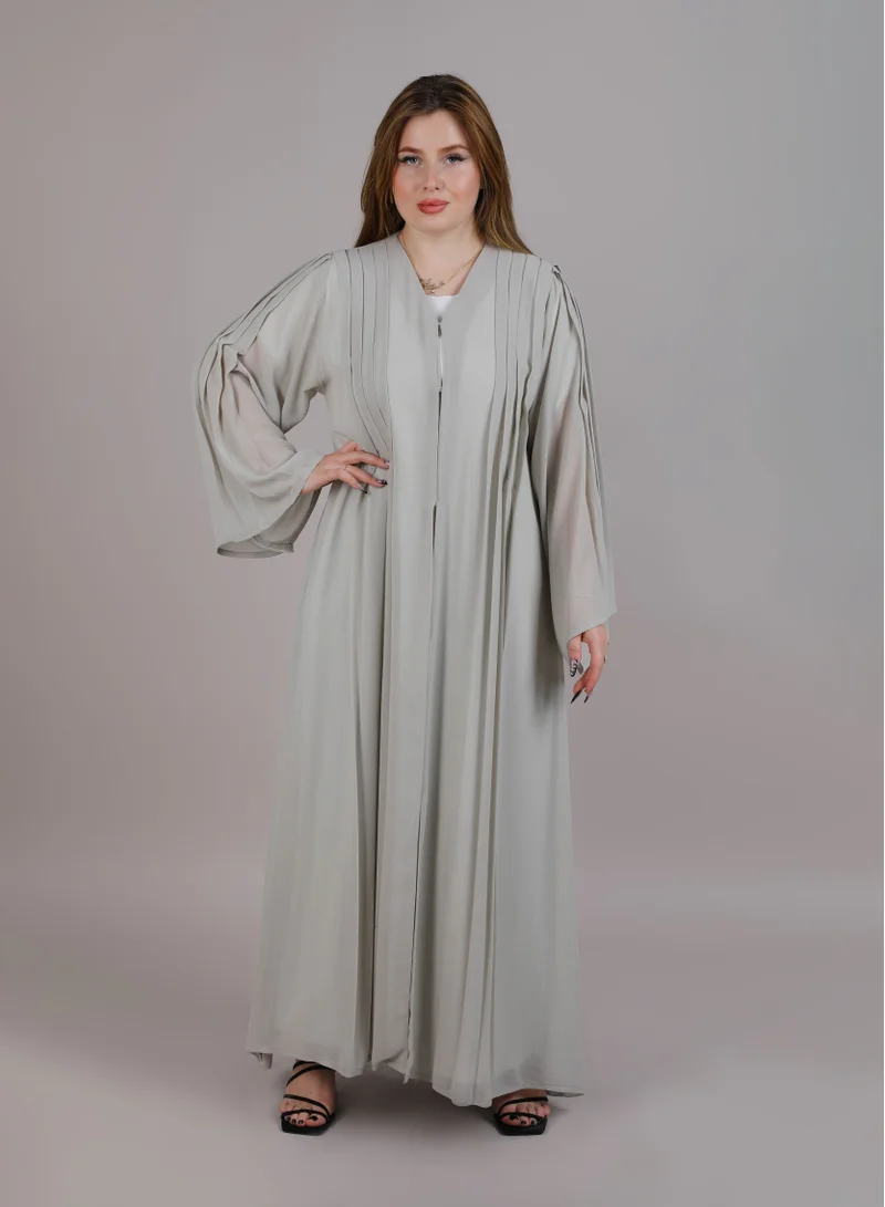 أم سكوير فاشن MSquare Fashion Grey Pleated Open Abaya
