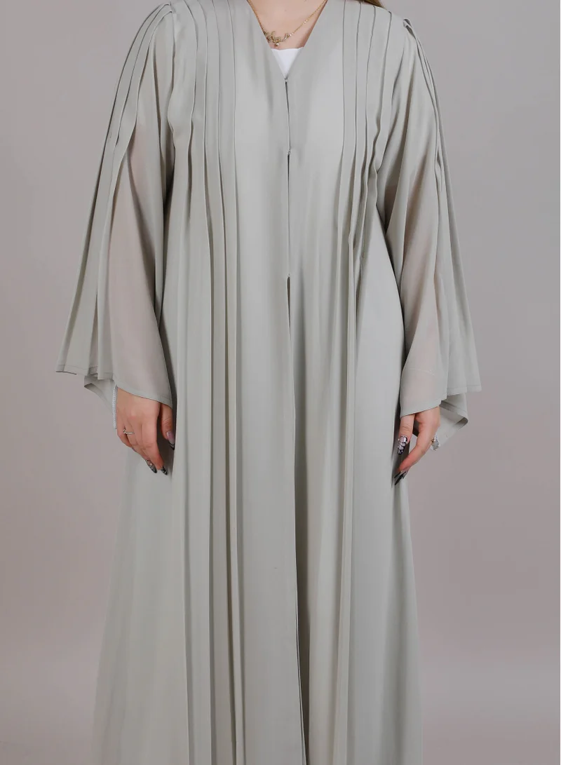 أم سكوير فاشن MSquare Fashion Grey Pleated Open Abaya