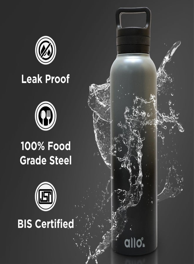 Allo Steel Water Bottles Stainless Steel Water Bottle For Adults, Kids 1 Litre Water Bottles For School, Office, Sports, Gym 1L Water Bottle For Men And Women, Dark Grey And Black Handle Cap, 1000ml - Image 2