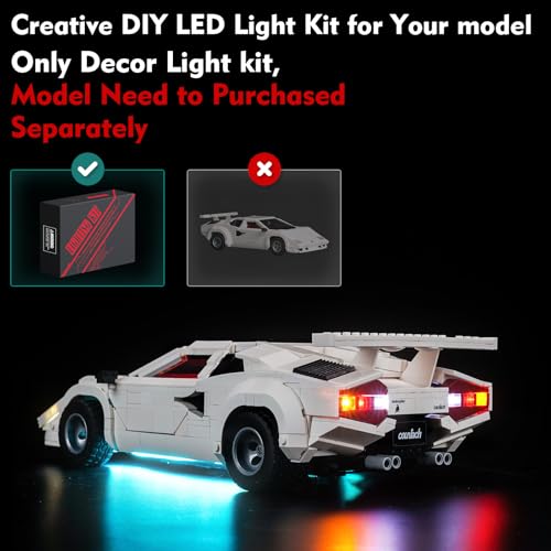 LocoLee LED Light Kit Compatible with Lego Lamborghini Countach 5000 Quattrovalvole No Models Only Light Creative Lighting Set Accessories Compatible with Lego 10337 Set Standard Version - Image 5