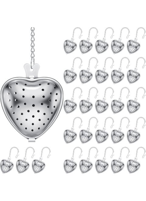 Sumind 50 Pcs Stainless Steel Tea Strainer Ball Infuser Loose Leaf Steeper Interval Diffuser Heart Shape Mesh Filters with Extended Chain Hook for tea party Seasonings Cup BottleSilver