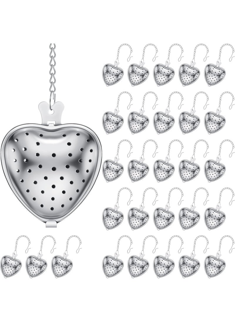 Sumind 50 Pcs Stainless Steel Tea Strainer Ball Infuser Loose Leaf Steeper Interval Diffuser Heart Shape Mesh Filters with Extended Chain Hook for tea party Seasonings Cup BottleSilver